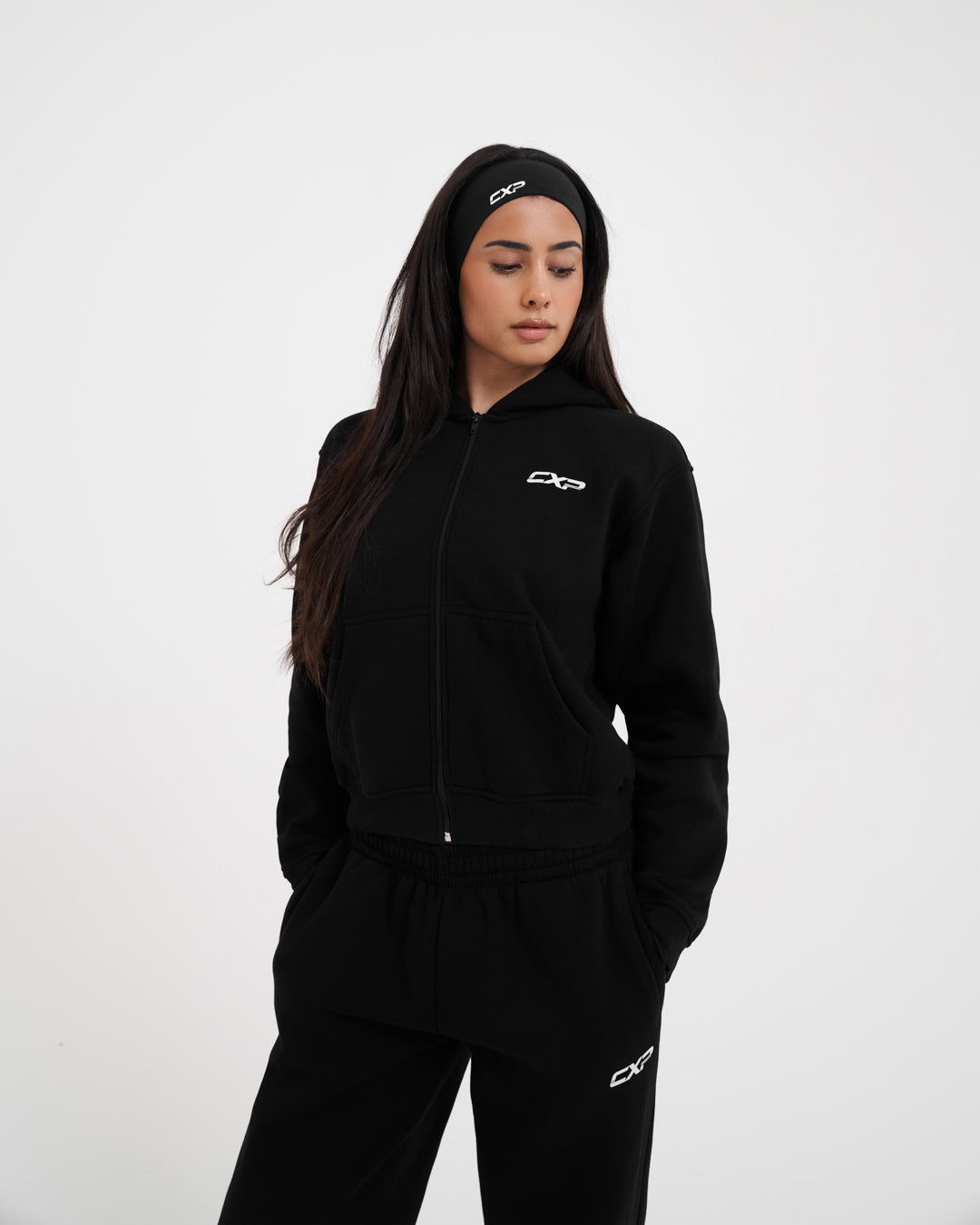 Chill Me Cropped Brushed Hoodie - Black